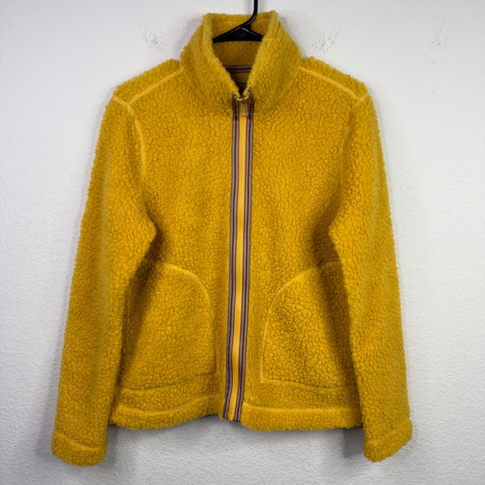 Toad&Co Sherpa Fleece Jacket Womens S Mustard Yellow Recycled Wool Zip Gorpcore
